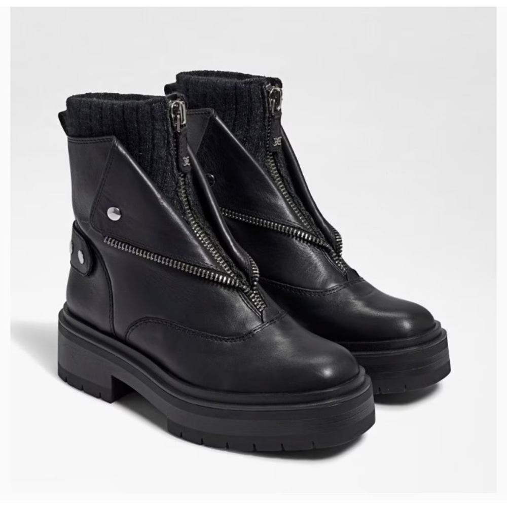 Sam Edelman Linds Zipper Chelsea Boot Black‎ Leather Booties Chunky Lug Sole 9